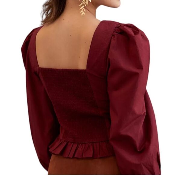 Anthropologie Love the Label Puff Sleeve Smocked Shirt - Picture 2 of 11